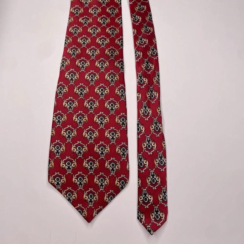Stafford Executive 100% Silk USA‎ Made Red Geometric Neck Tie Business Formal